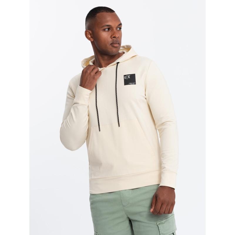 Pánská mikina klokanka s kapucí a logem krémová 