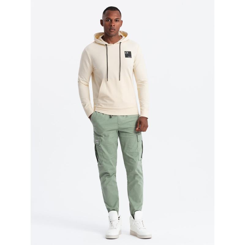 Pánská mikina klokanka s kapucí a logem krémová 