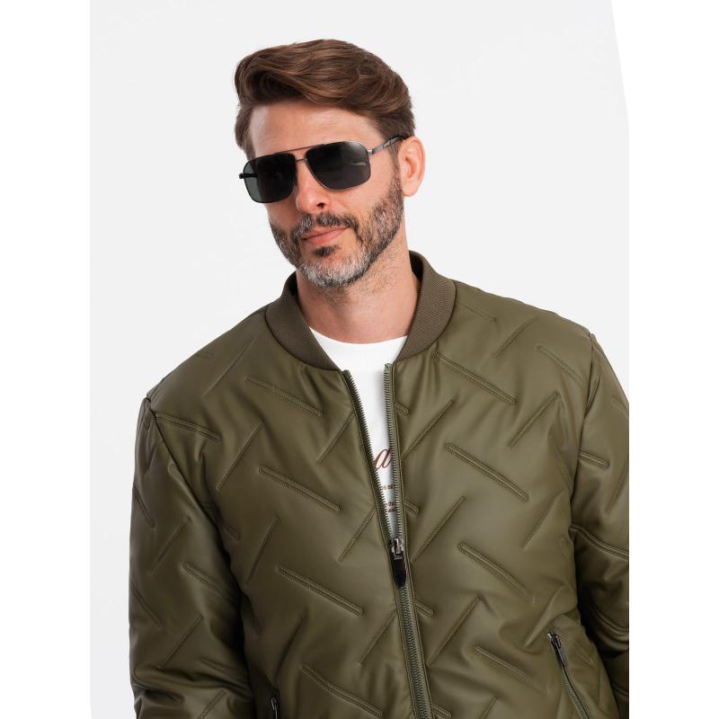 Pánská embosovaná bunda bomber olivová