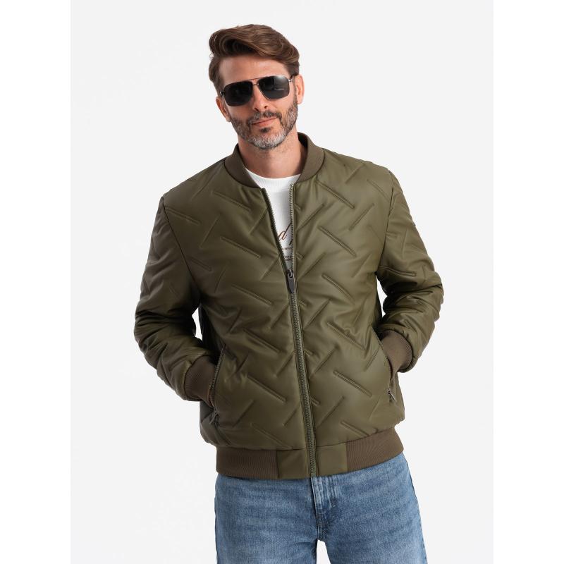 Pánská embosovaná bunda bomber olivová
