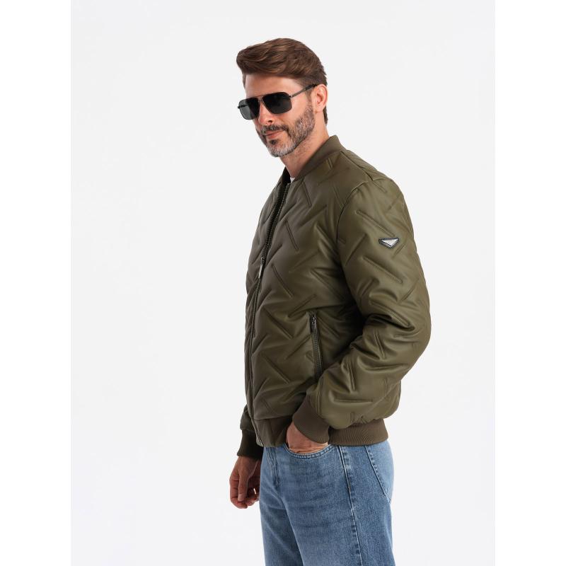 Pánská embosovaná bunda bomber olivová