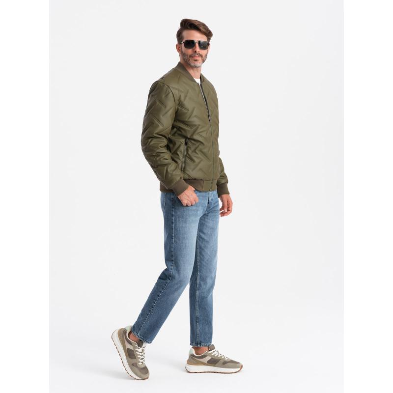 Pánská embosovaná bunda bomber olivová