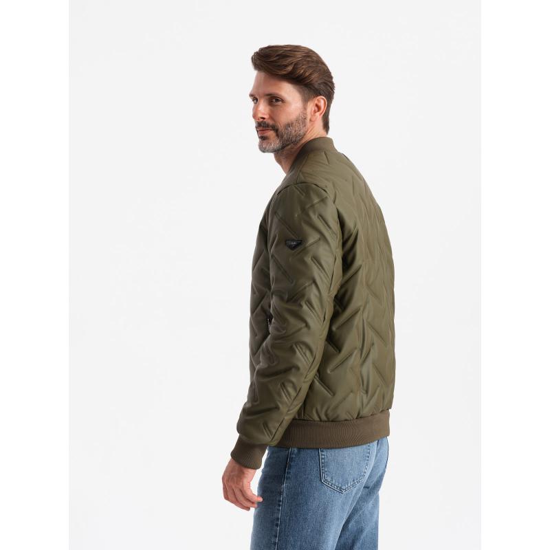 Pánská embosovaná bunda bomber olivová