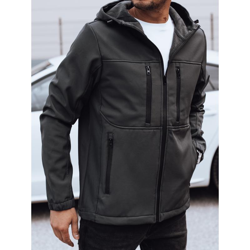 Férfi átmeneti softshell kabát kapucnival sötétszürke színben