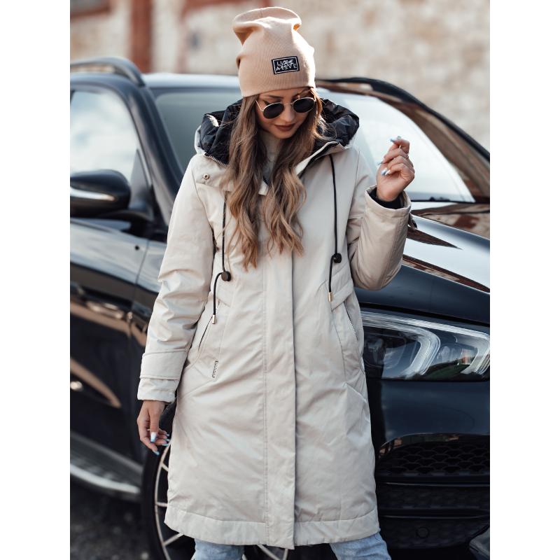 Női átmeneti dzseki ELEGANTI hosszú kapucnis dzseki fehér szürke