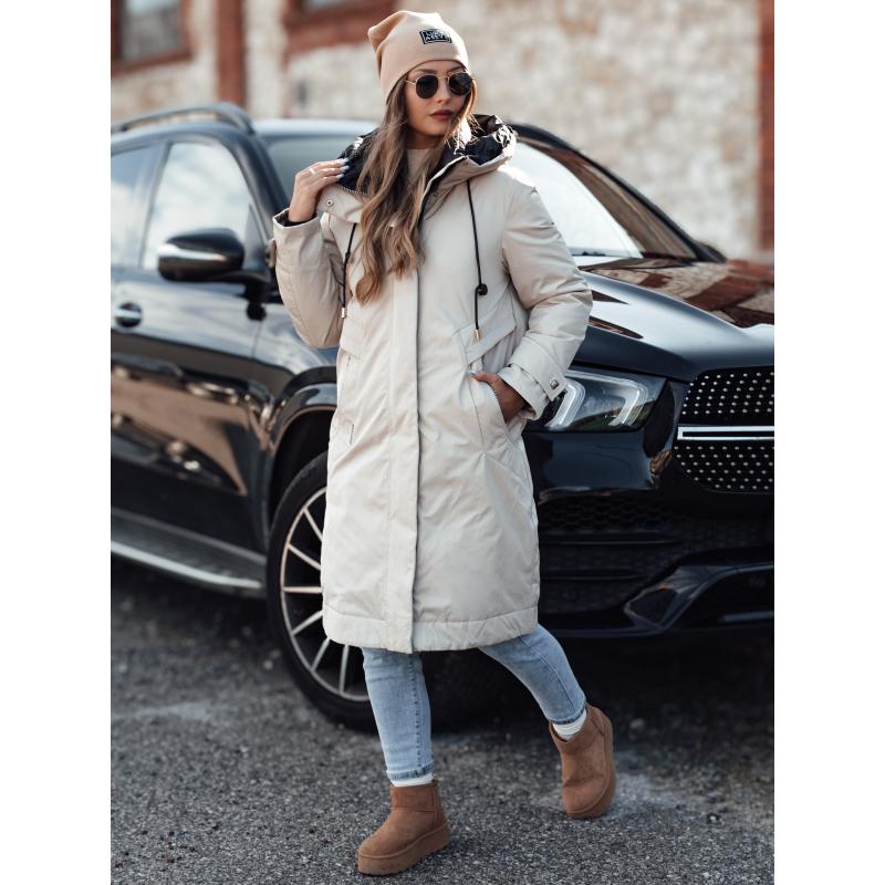 Női átmeneti dzseki ELEGANTI hosszú kapucnis dzseki fehér szürke