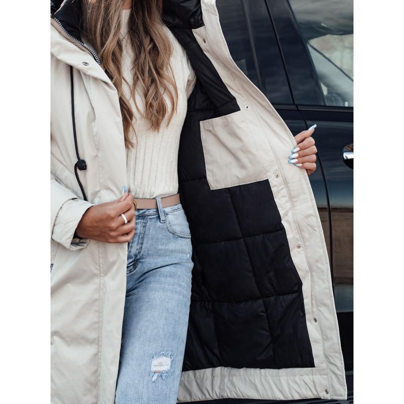 Női átmeneti dzseki ELEGANTI hosszú kapucnis dzseki fehér szürke