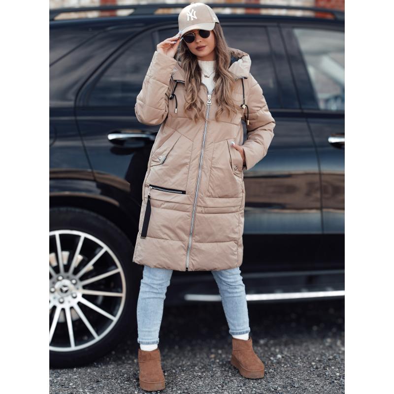 Dámska zimná bunda NORFFI dlhá prešívaná s kapucňou béžová