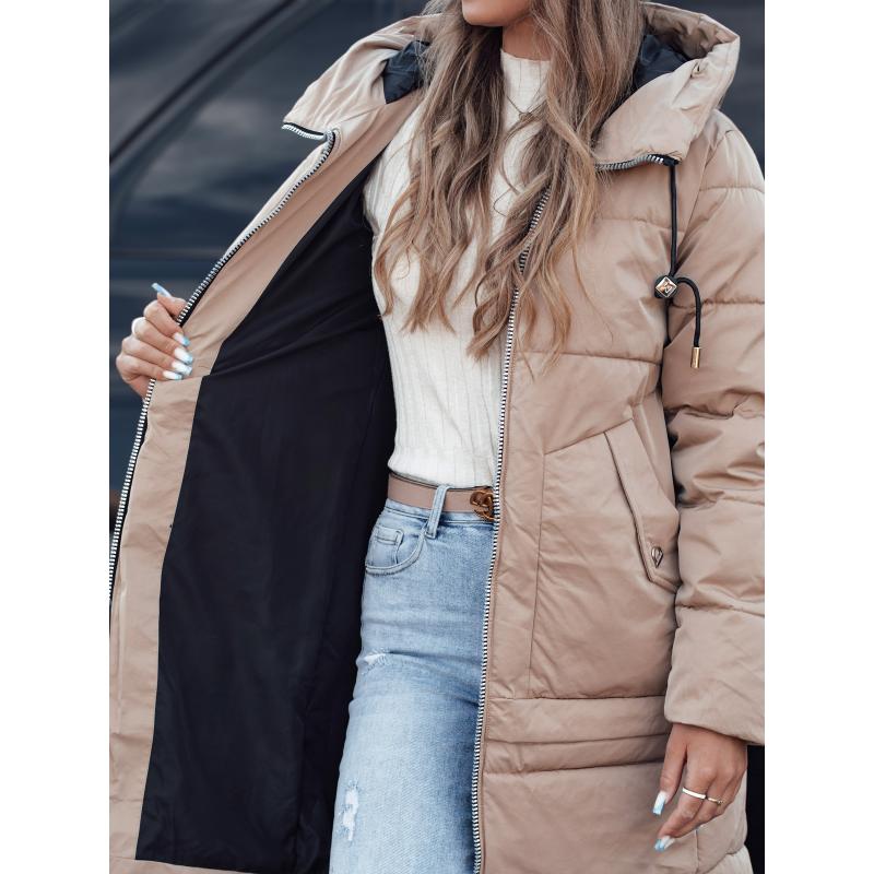 Dámska zimná bunda NORFFI dlhá prešívaná s kapucňou béžová