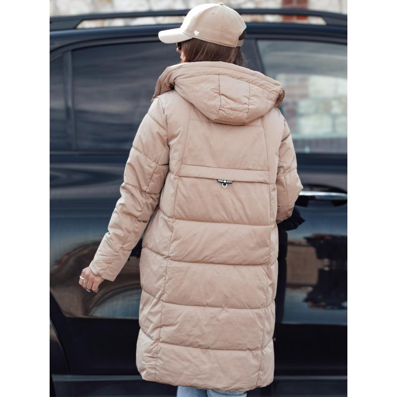 Dámska zimná bunda NORFFI dlhá prešívaná s kapucňou béžová