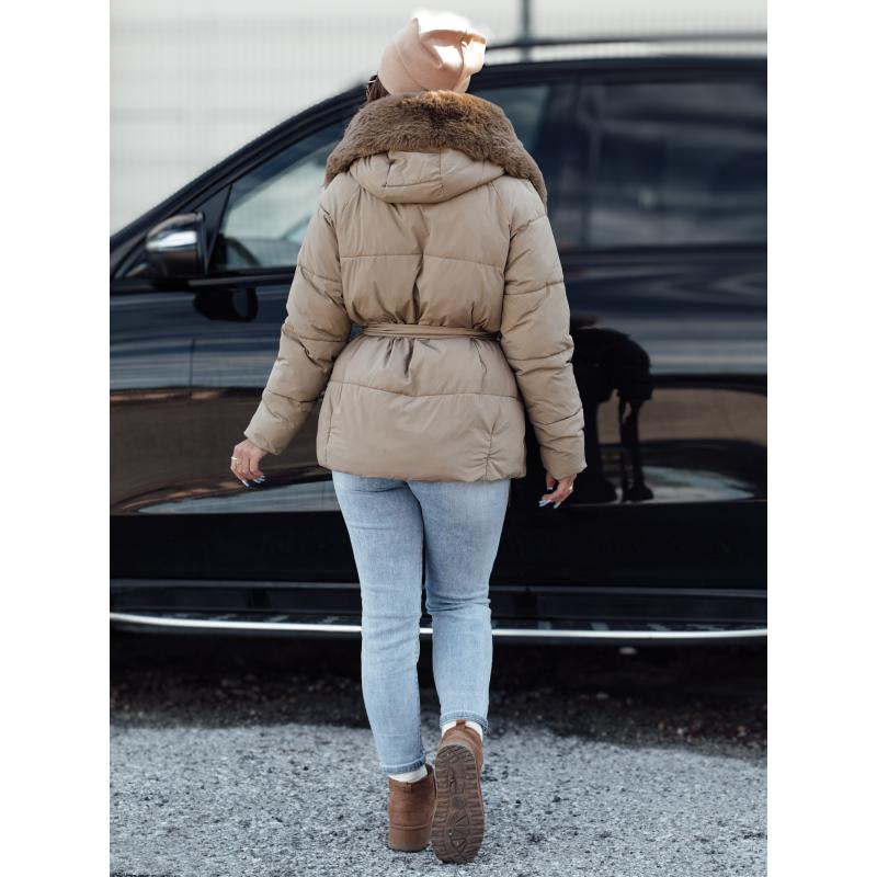 Női télikabát FURSOFT steppelt, kapucnival bézs színben