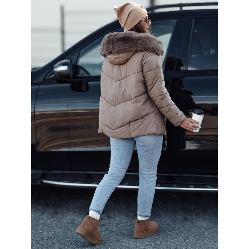 Női télikabát FIXMIX steppelt, sötétbézs kapucnival