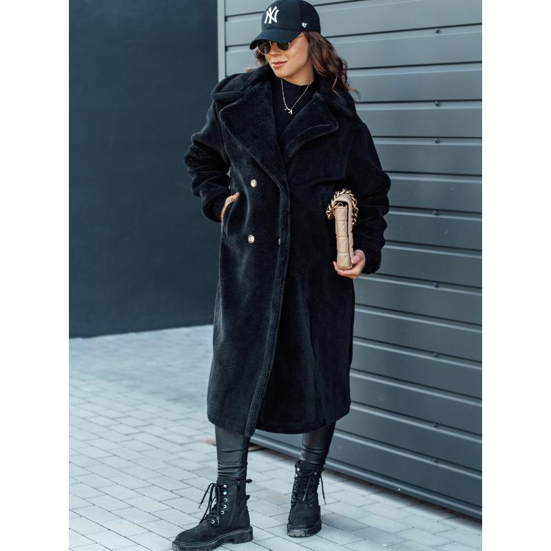 Dámský zimní kabát LUXERII dlouhý kožich černý