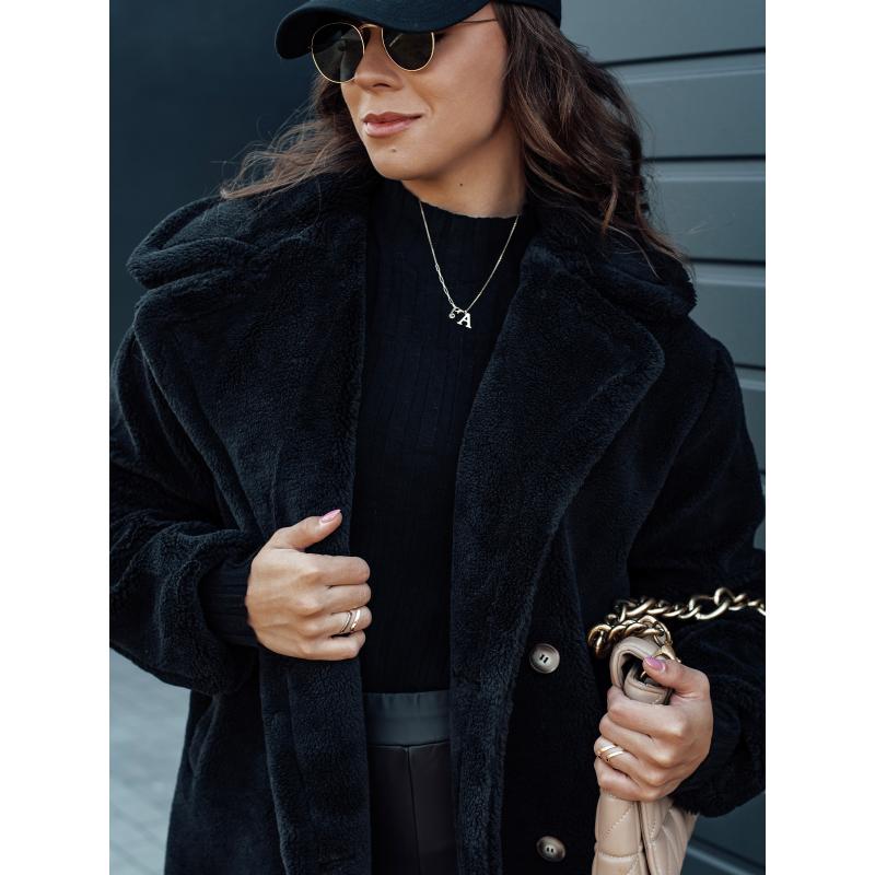 Dámský zimní kabát LUXERII dlouhý kožich černý