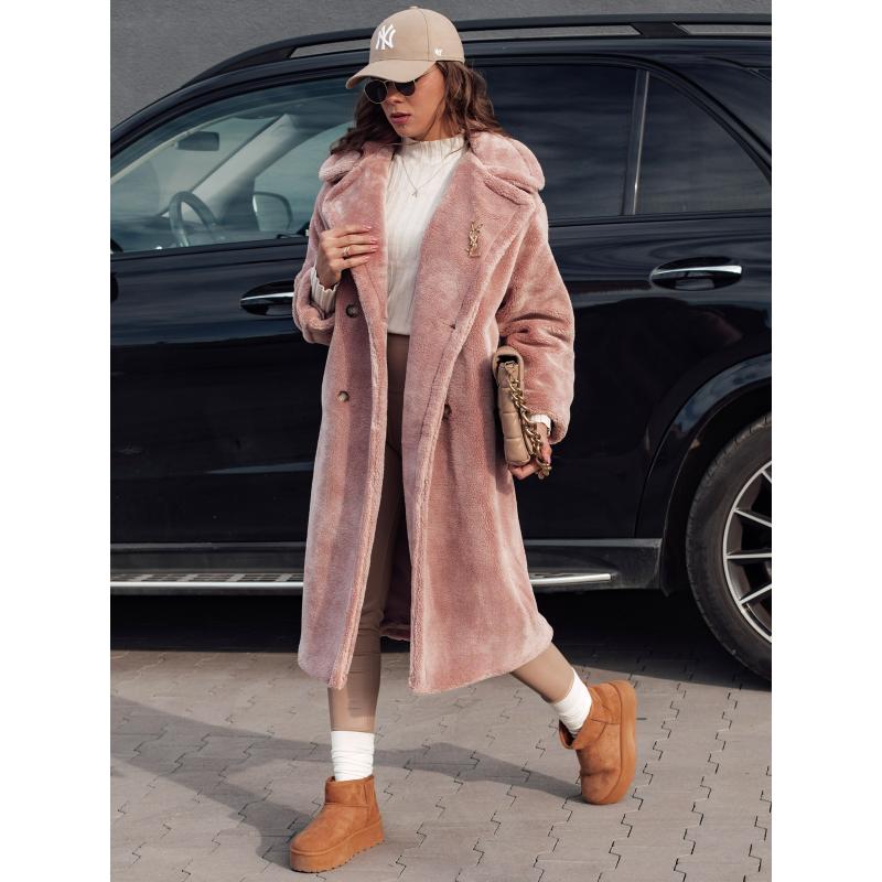 Dámský zimní kabát LUXERII dlouhý kožich růžový