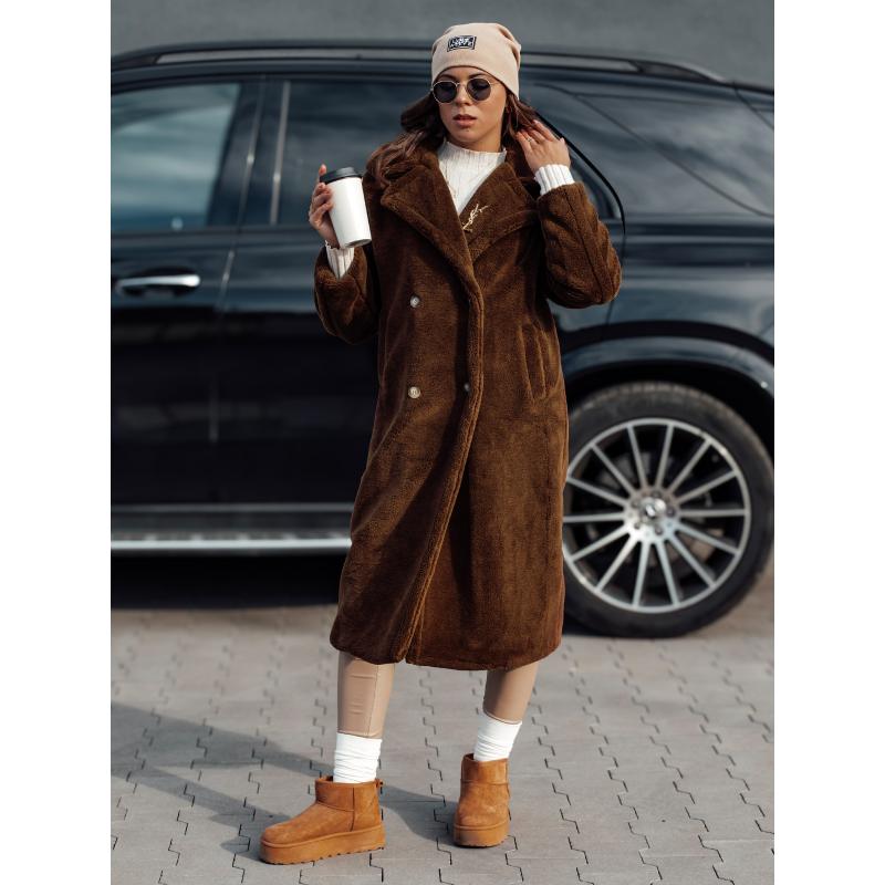 Dámský zimní kabát LUXERII dlouhý kožíšek kamélie