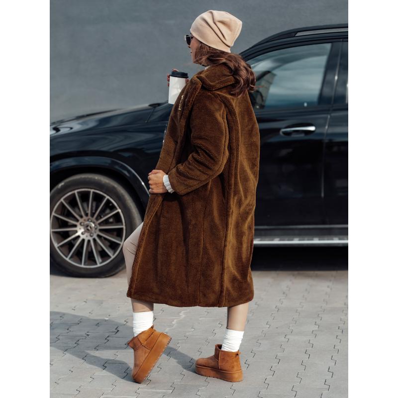 Dámský zimní kabát LUXERII dlouhý kožíšek kamélie