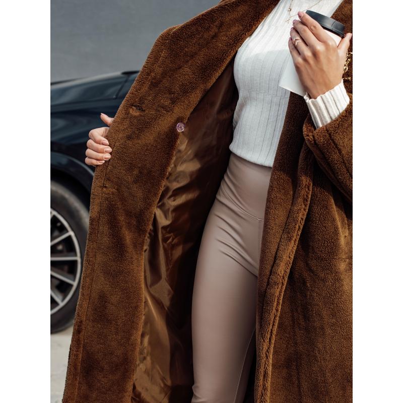 Dámský zimní kabát LUXERII dlouhý kožíšek kamélie