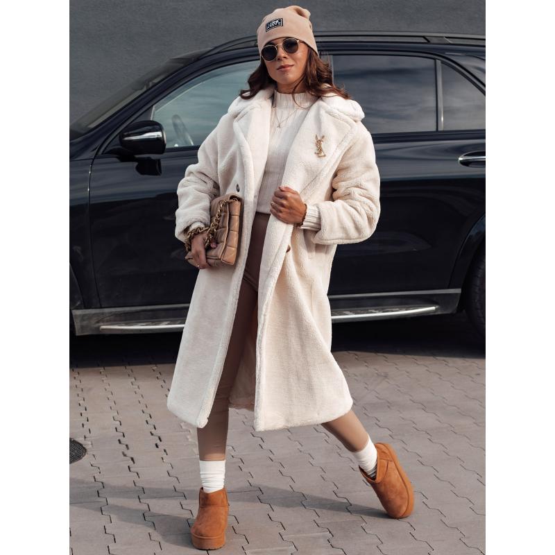 Dámský zimní kabát LUXERII dlouhý kožíšek béžový