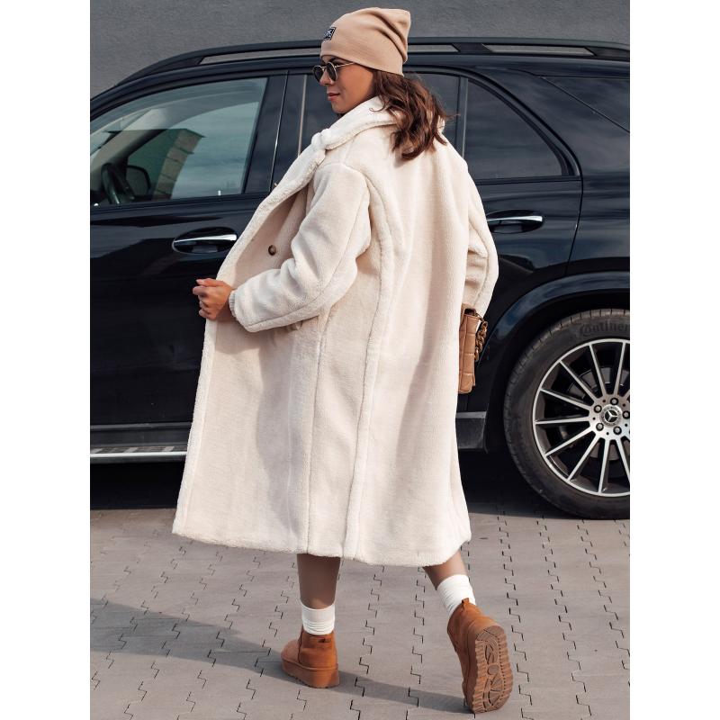 Dámský zimní kabát LUXERII dlouhý kožíšek béžový