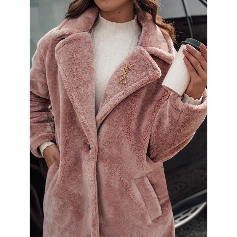 Dámský zimní kabát GLAMFUR dlouhý kožich růžový
