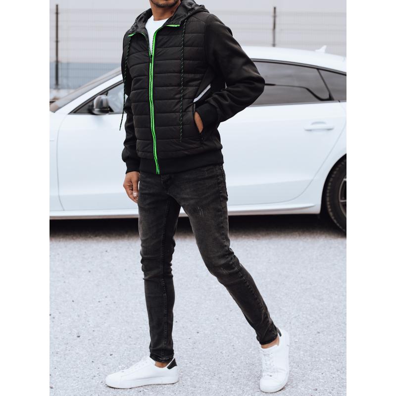 Férfi átmeneti steppelt kabát kapucnival, fekete