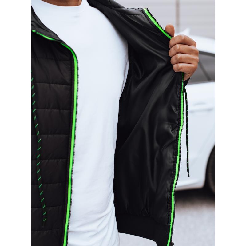 Férfi átmeneti steppelt kabát kapucnival, fekete