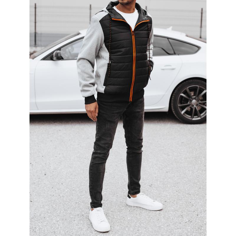 Férfi átmeneti steppelt kabát kapucnival világosszürke