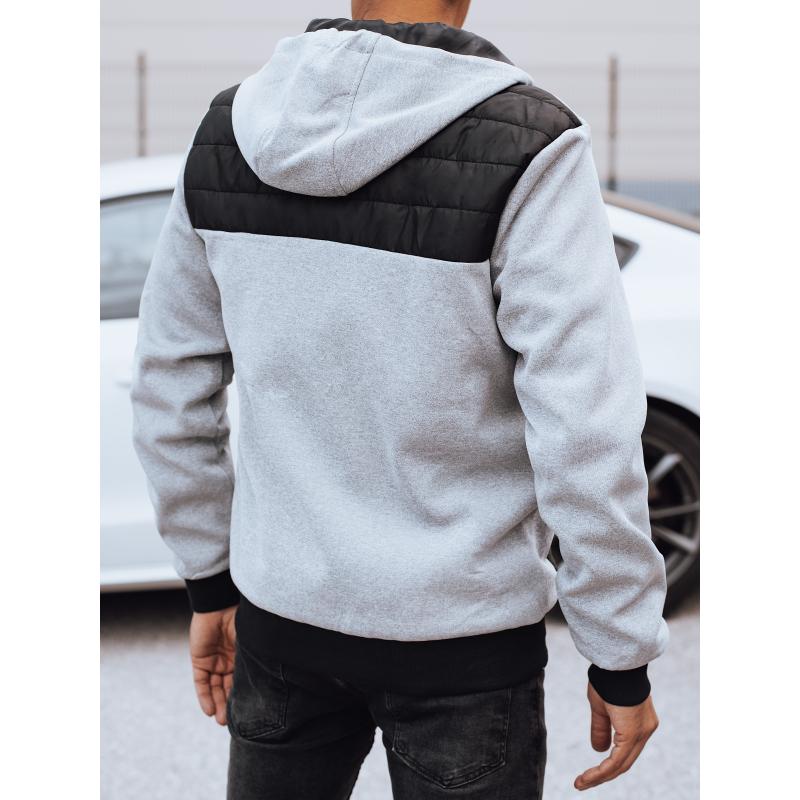 Férfi átmeneti steppelt kabát kapucnival világosszürke