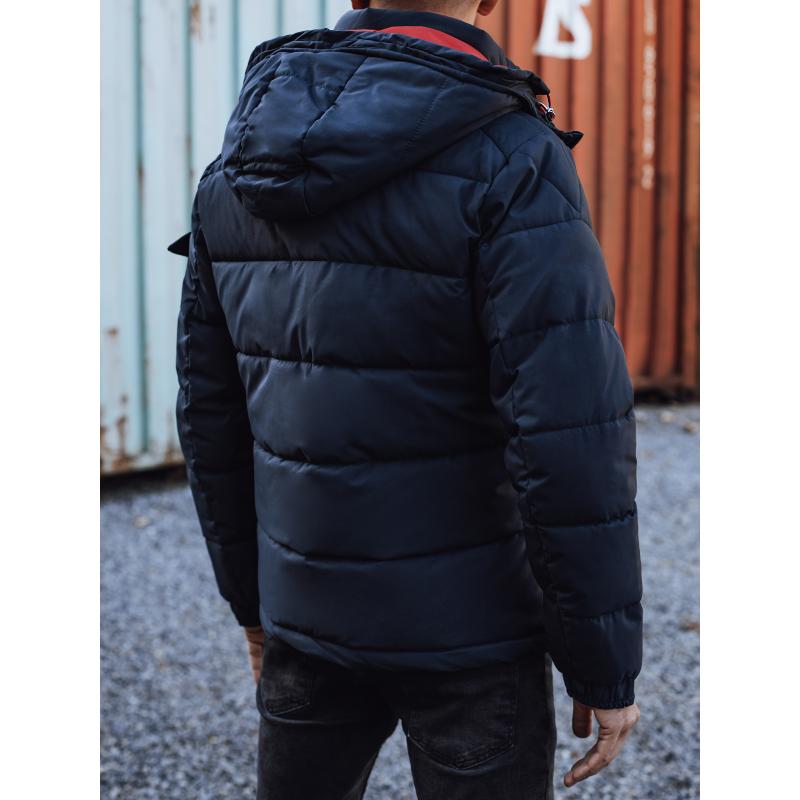 Pánská zimní bunda prošívaná s kapucí tmavě modrá
