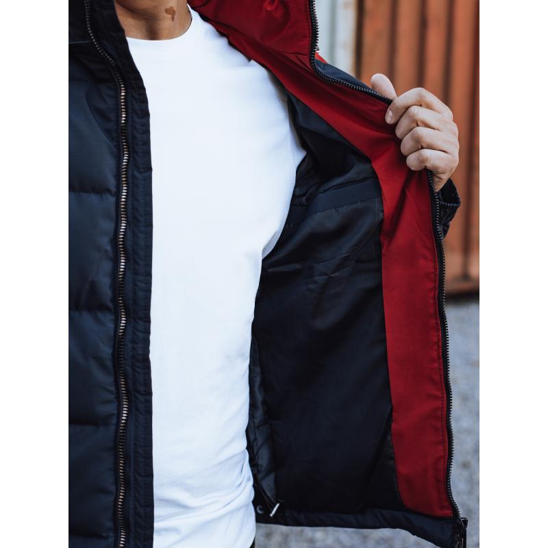 Pánská zimní bunda prošívaná s kapucí tmavě modrá