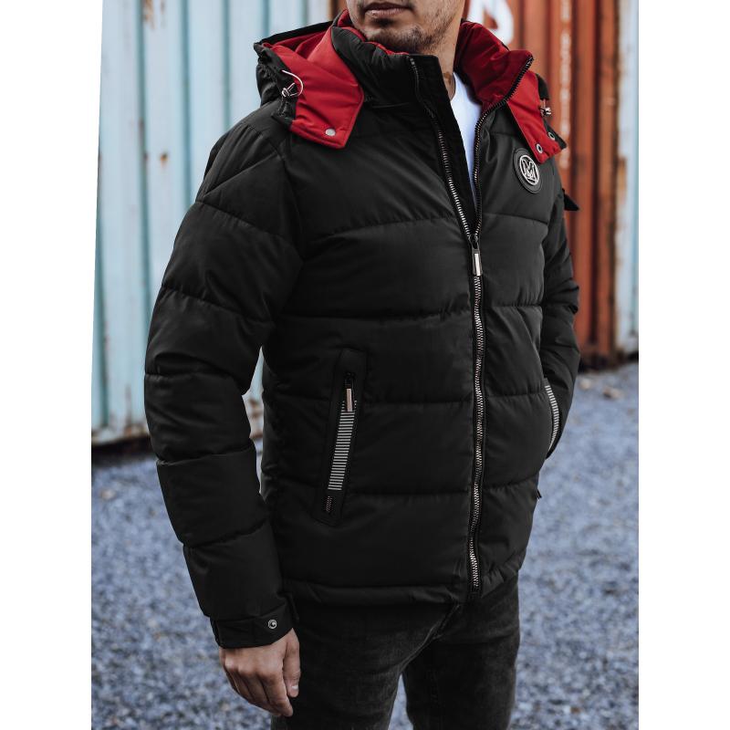 Férfi téli steppelt kabát kapucnival fekete