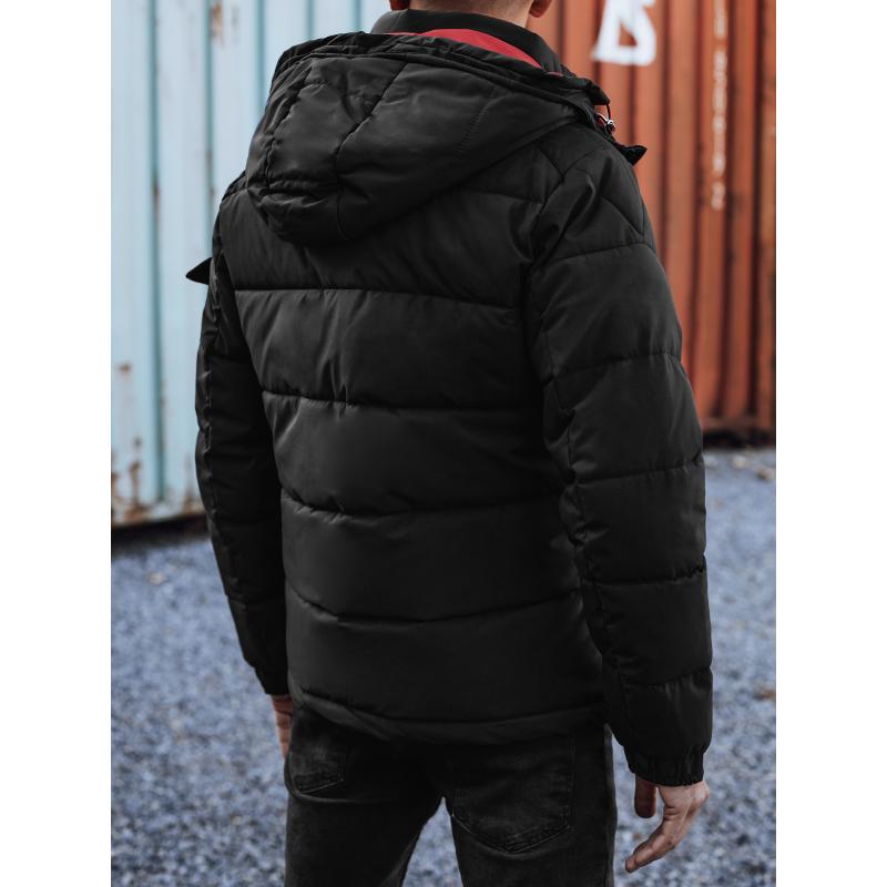 Férfi téli steppelt kabát kapucnival fekete