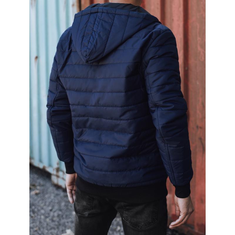 Pánská přechodová bunda prošívaná s kapucí tmavě modrá