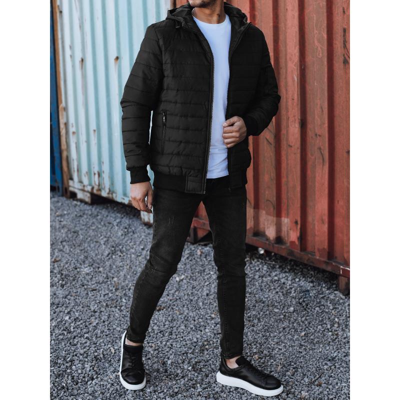 Pánská přechodná bunda prošívaná s kapucí černá