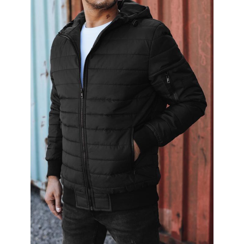 Pánská přechodná bunda prošívaná s kapucí černá