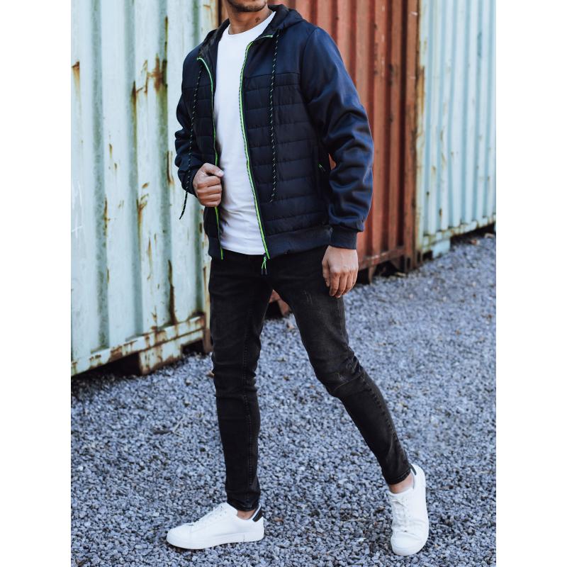 Pánská přechodná bunda prošívaná s kapucí tmavě modrá