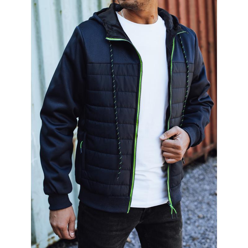 Pánská přechodná bunda prošívaná s kapucí tmavě modrá