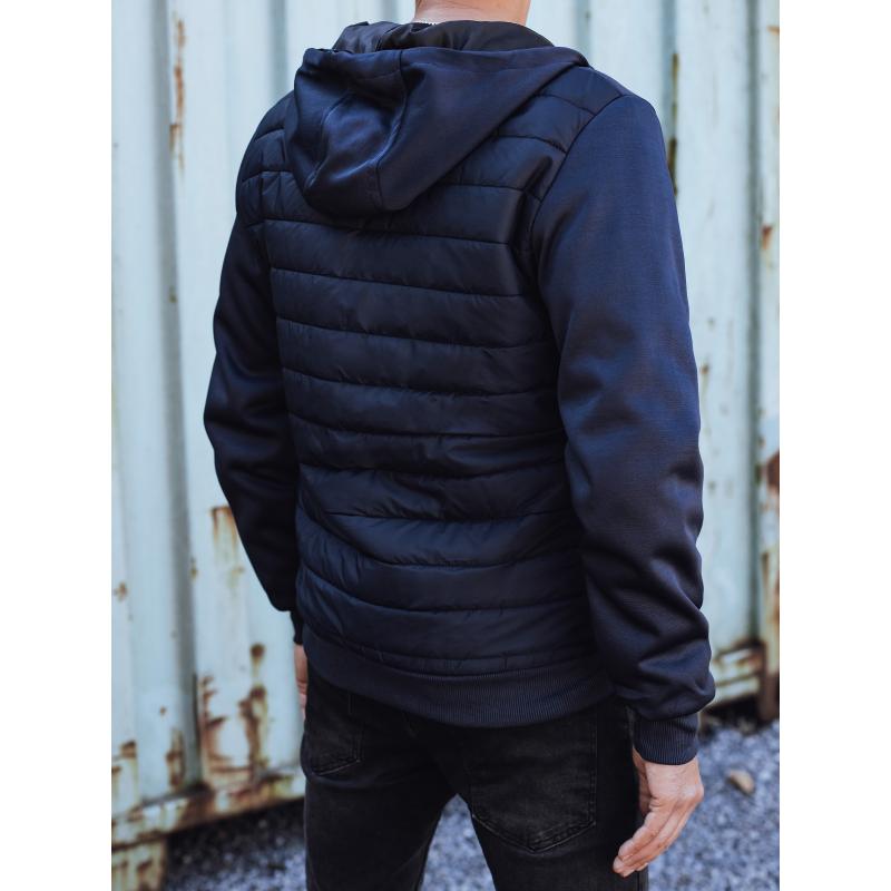 Pánská přechodná bunda prošívaná s kapucí tmavě modrá