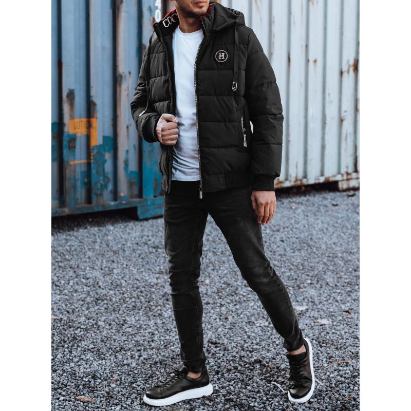 Pánská zimní bunda prošívaná s kapucí černá