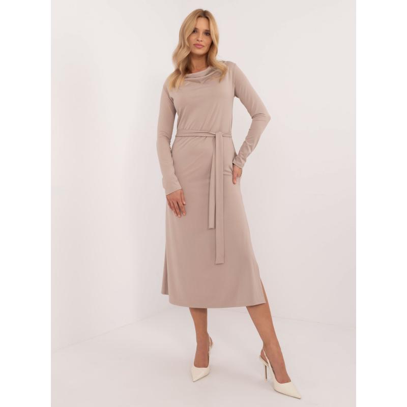 Dámské šaty s rozparkem koktejlové béžové 