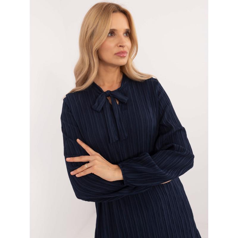 Dámské šaty s volánem a dlouhými rukávy OCH BELLA námořnicky modré 