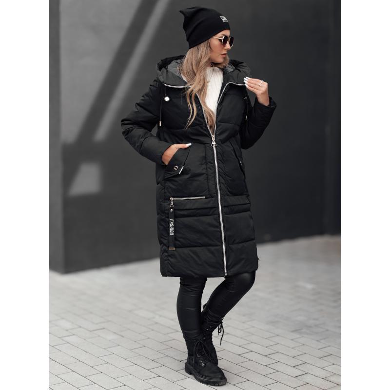 Dámska zimná bunda NORFFI dlhá prešívaná s kapucňou čierna