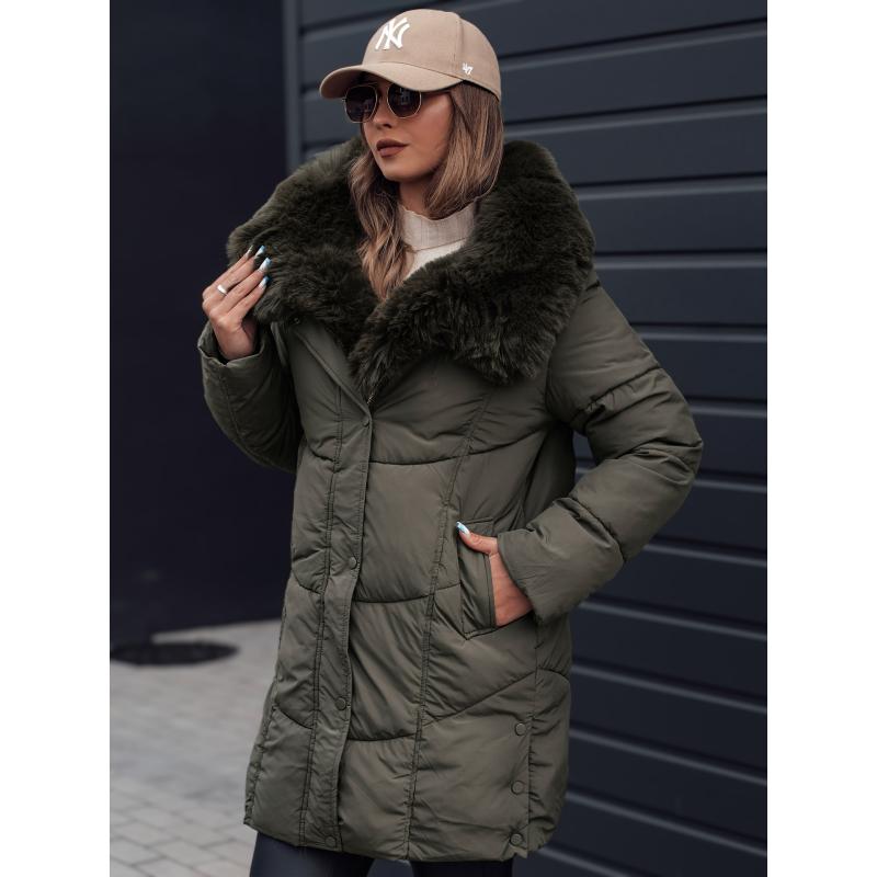 Dámská zimní bunda MORISIO dlouhá prošívaná s kapucí zelená
