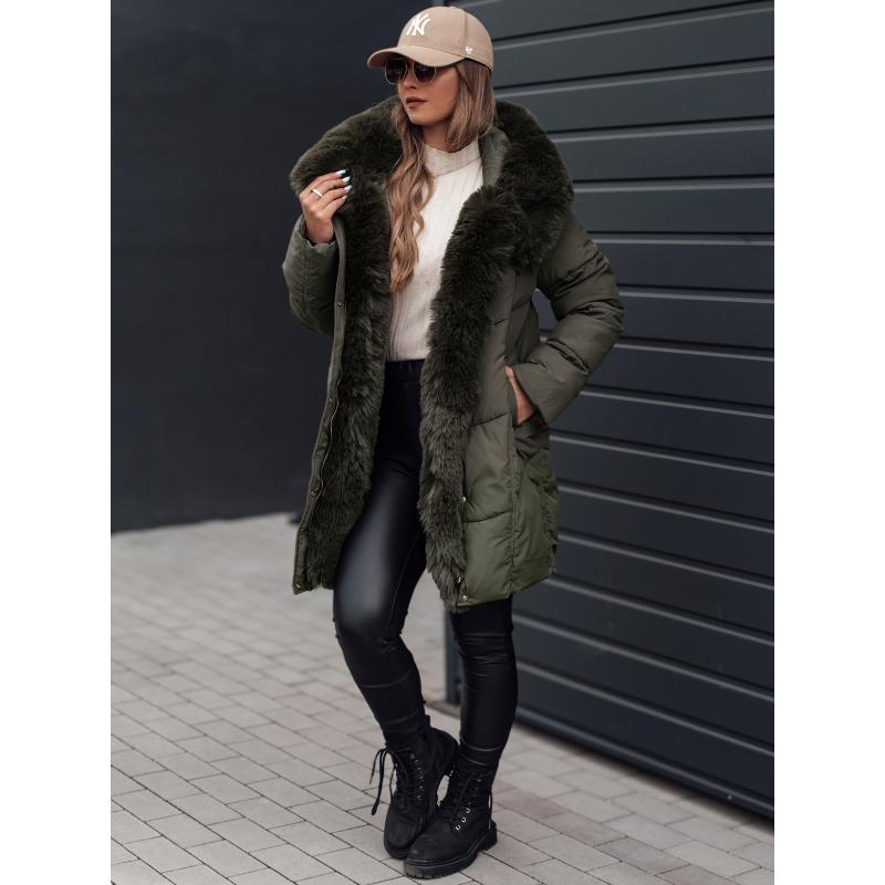 Dámská zimní bunda MORISIO dlouhá prošívaná s kapucí zelená