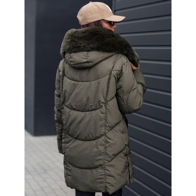 Dámská zimní bunda MORISIO dlouhá prošívaná s kapucí zelená