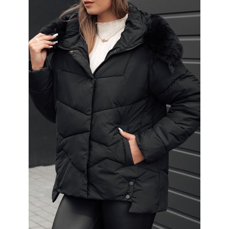 Női télikabát FIXMIX steppelt, kapucnival fekete