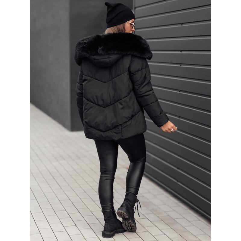 Női télikabát FIXMIX steppelt, kapucnival fekete