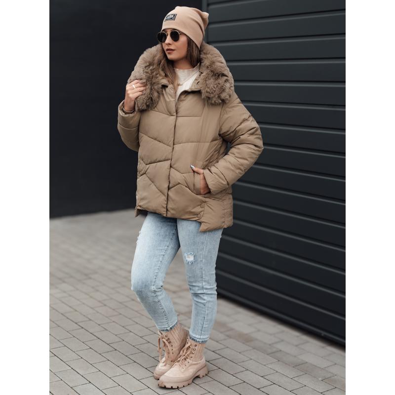 Női télikabát FIXMIX steppelt kapucnival bézs színű