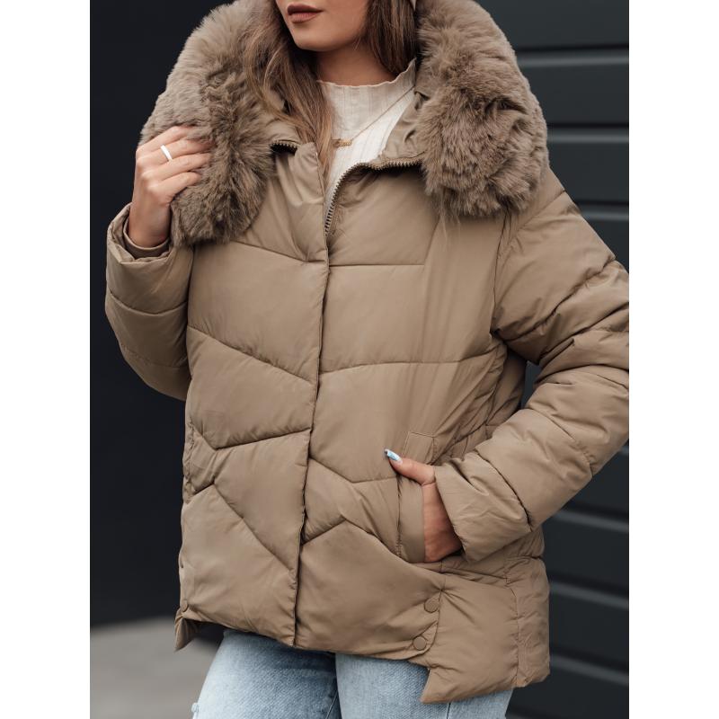 Női télikabát FIXMIX steppelt kapucnival bézs színű